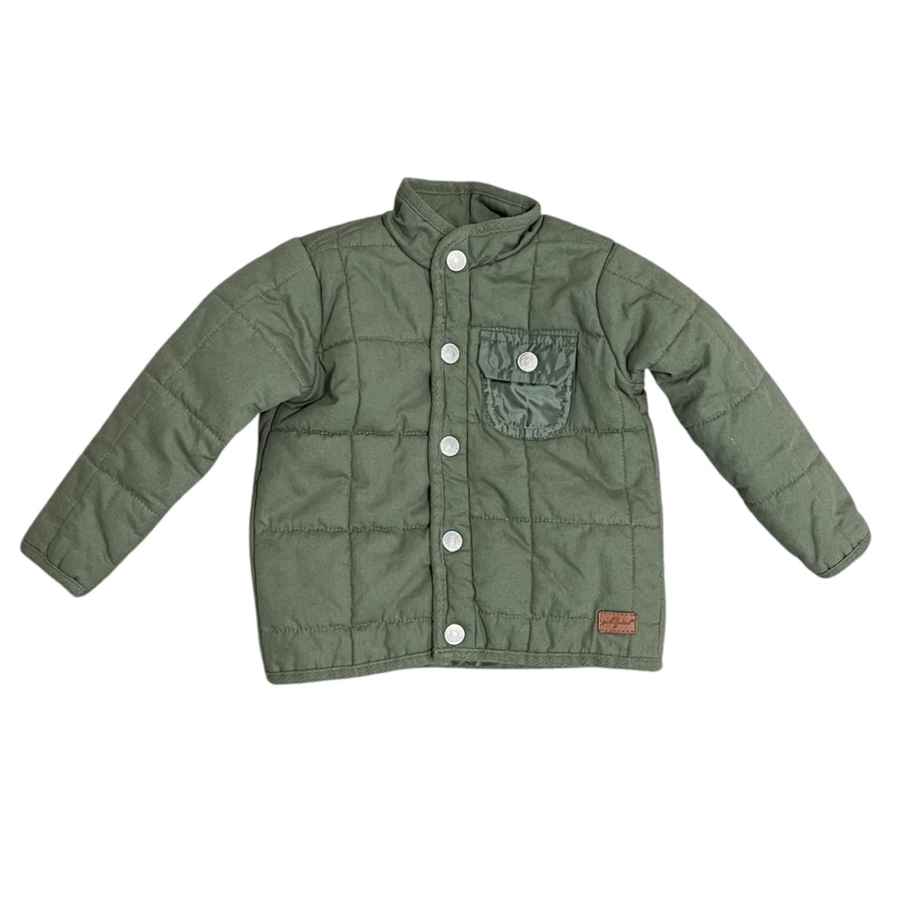 7 for All Mankind Quilted Olive Green Light Jacket Size 18M